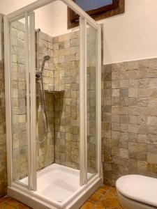 a shower with a glass door in a bathroom at Recaredo Apartments in Seville