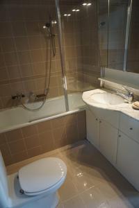uma casa de banho com um WC, um lavatório e um chuveiro em Casa Verbanella em Minusio