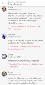 una captura de pantalla de una lista de cosas para llevar en un sitio web de citas en *RF9bC* For your most relaxed & Cosy stay + Free Parking + Free Fast WiFi * en Moortown