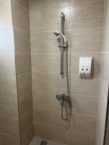 een douche in een badkamer met een glazen deur bij 情人灣二館 in Magong