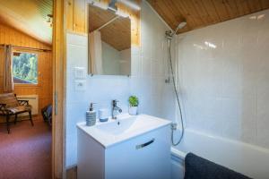 a bathroom with a white sink and a shower at Chalet Igel - OVO Network in Châtel
