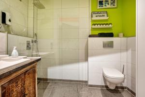a bathroom with a toilet and a sink at Deichkind Viertel Suite in Bremen