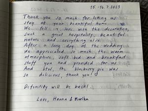 a letter from person to his wife in handwriting at Moonloft@VillaSolbacka in Inkoo