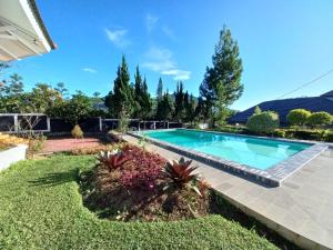 een zwembad in een tuin met een gazon bij Villa Ciloto Ambarita in Cimacan