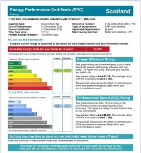 a screenshot of the energy performance certificate efg screenshot at 1 The Bay - Stunning contemporary flat on the Scottish coast in Coldingham