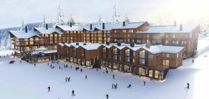 a rendering of a building with people in the snow at LuxLapland Cranberry Levi in Levi