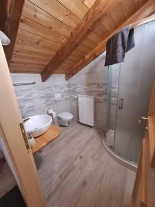 a bathroom with a toilet and a sink and a shower at B&B La vecchia posta in Antronapiana