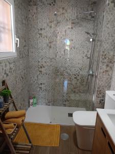 e bagno con doccia, servizi igienici e lavandino. di La zenia Molino blanco ad Alicante
