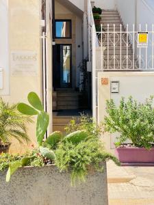 une porte d'entrée d'un bâtiment avec des plantes devant dans l'établissement Lakkios charming suites and rooms, à Syracuse