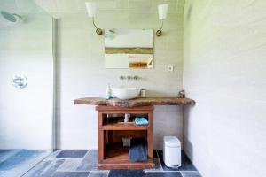 ein Bad mit einem Waschbecken und einem Spiegel in der Unterkunft Farm Stay Luythoeve in Meeuwen
