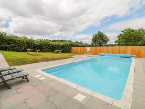a swimming pool in the backyard of a house at Hazel Lodge in Newton Abbot