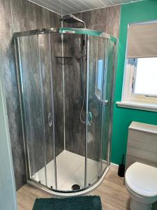 łazienka z kabiną prysznicową i toaletą w obiekcie Chieftain’s Cabin w mieście Kensaleyre
