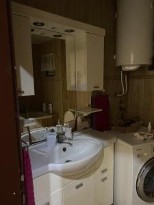 ein Badezimmer mit einem weißen Waschbecken und einem Spiegel in der Unterkunft Nena in Veliko Gradište