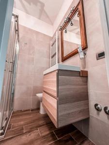 La salle de bains est pourvue d'un lavabo, de toilettes et d'un miroir. dans l'établissement Domus Antica, à Santa Maria Capua Vetere