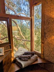a room with a large window in a tree house at Magical Treehouse in Lagos