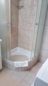 La salle de bains est pourvue d'une douche avec une porte en verre. dans l'établissement Apartment in Lopar with Two-Bedrooms 1, à Lopar