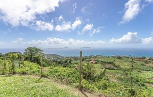 una cerca en un campo con el océano en el fondo en L'îlot Fruits Guadeloupe, en Trois-Rivières