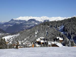 a man riding a snowboard on top of a snow covered mountain at Appartement Méribel, 2 pièces, 4 personnes - FR-1-180-604 in Les Allues