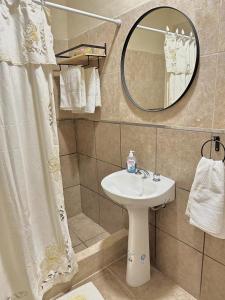 a bathroom with a sink and a mirror at Departamento Cristo del Portezuelo I in Chilecito