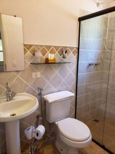 南蒙蒂阿萊格里的住宿－Recanto dos Beija flores, Chalé lantana b，浴室配有卫生间、盥洗盆和淋浴。