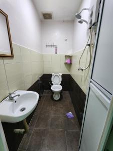 a bathroom with a white toilet and a sink at Minshu RoomStay in Arau