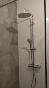 a shower with a shower head in a bathroom at PERŁOWA PRZYSTAŃ SIANOŻĘTY - APARTAMENT DWA POKOJE in Sianozety