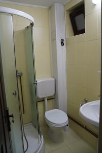 łazienka z toaletą i umywalką w obiekcie Passiflora w mieście Voineasa