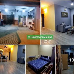 een collage van foto's van een woonkamer en een slaapkamer bij SS homestay manjung in Seri Manjung