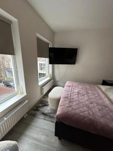 Schlafzimmer mit einem Bett und einem Flachbild-TV in der Unterkunft The Residence Deventer in Deventer