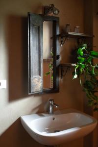 lavabo con espejo y planta en Agriturismo Borgo Malva', en San Venanzo