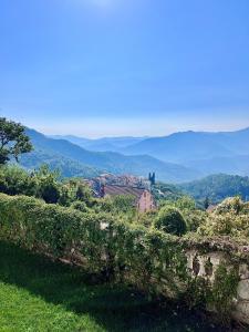 - une vue sur une ville avec des montagnes en arrière-plan dans l'établissement L'Alba di Suffia Chb Double, à Venaco