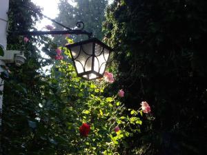 a street light with pink flowers on it at Villa Martha in Badenweiler