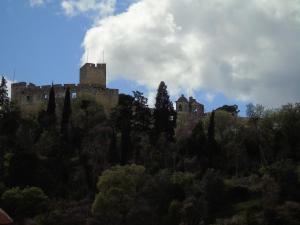 un castillo en la cima de una colina con árboles en Hotel Cavaleiros De Cristo, en Tomar
