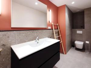 La salle de bains est pourvue d'un lavabo et de toilettes. dans l'établissement Moderno Apartamento en Terrassa Centro, à Terrassa