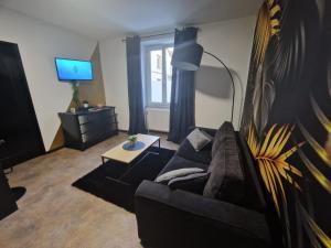 - un salon avec un canapé et une télévision dans l'établissement Appartement spacieux MULHOUSE, à Mulhouse