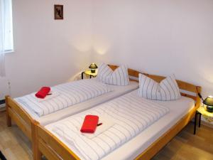 ミローにあるApartment Old Hüsung - MUZ322 by Interhomeの赤い枕が備わる客室内のベッド2台