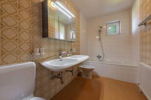 La salle de bains est pourvue d'un lavabo, de toilettes et d'un miroir. dans l'établissement Gipfelblick Residenz #2, à Kitzbühel