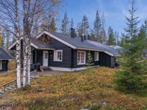 une maison noire assise au-dessus d'une cour dans l'établissement Holiday Home Lomaylläs b19 - palovaarankaarre 2 b by Interhome, à Ylläsjärvi