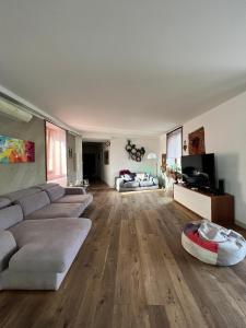 - un grand salon avec un canapé et une table dans l'établissement Regis 2 Appartamenti Resort centro storico, à Chivasso