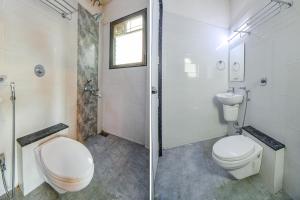 two images of a bathroom with a toilet and a shower at FabHotel Royal Hospitality in Pune