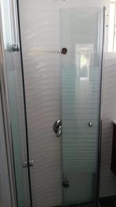 a shower with a glass door in a bathroom at arad rooms & apartments חדרי אירוח ערד in Arad