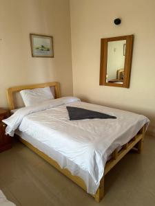 a bedroom with a large bed with a mirror at Comfy Apartments in Harmony House - Nile View in Luxor