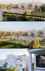 deux photos d'un bâtiment et d'une maison dans l'établissement Appartement à résidence Ap8 , marina , saidia, à Berkane