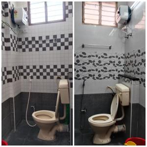 two pictures of a bathroom with a toilet at Hotel Everest Residency in Tiruvannāmalai