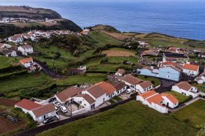 an aerial view of a village with the ocean at Casa Amélia in Feteira Grande