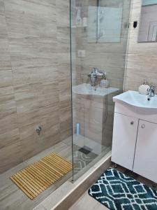 een badkamer met een douche en een wastafel bij BM Apartman in Gornji Milanovac