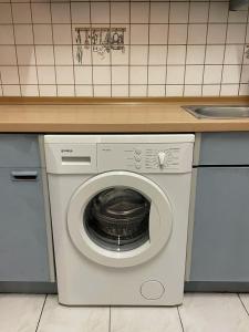 - un lave-linge dans une cuisine à côté d'un évier dans l'établissement Apartment 1080, à Vienne