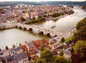 uma ponte sobre um rio numa cidade com edifícios em SalzinnesChezSoi em Namur