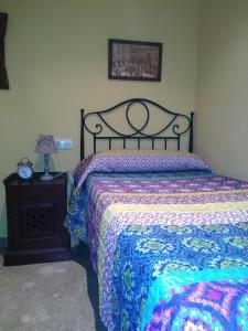 阿爾卡尼斯的住宿－Casa Rosa，一间卧室配有一张床和一张带台灯的桌子