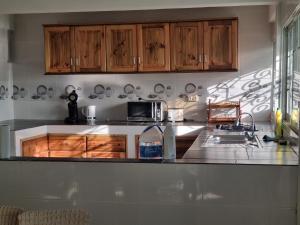 a kitchen with wooden cabinets and a counter top at STARALOGE in Pamandzi